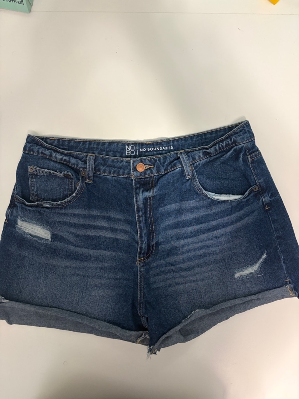 No Boundaries Indigo Distressed Roll-Hem Jean Shorts